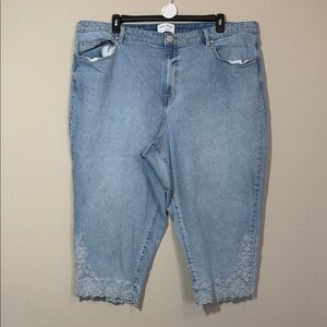 Lane Bryant Light Blue Cropped Jeans with Embroidered Hem, Size 24 plus size